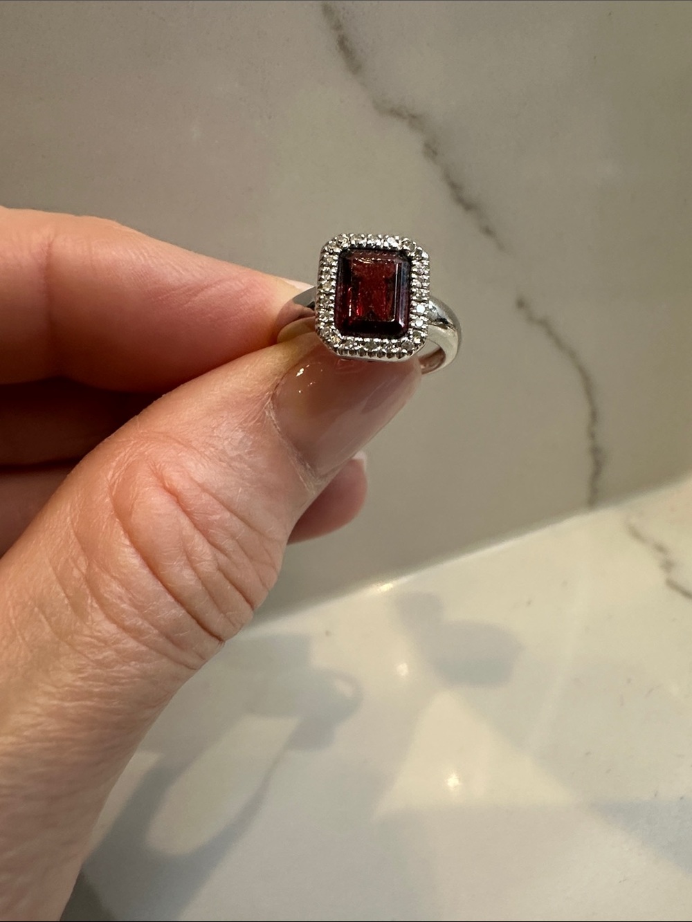 White gold Ruby Gemstone Halo Ring size 7
